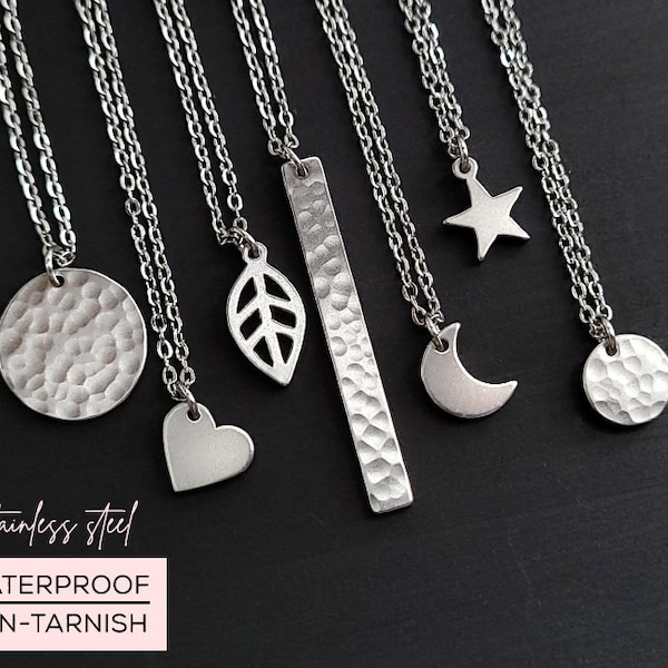 Simple Layered Necklace • Minimalist Necklace Silver • Star Moon Heart Necklace • Everyday Necklace • Waterproof Necklace In Stainless Steel