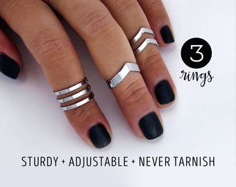 Ring Set • Knuckle Ring Set • Midi Ringe Set • Boho Ring Set • Minimalistische Ringe • Chevron Knuckle Ring • Edelstahl Anlauffreie Ringe