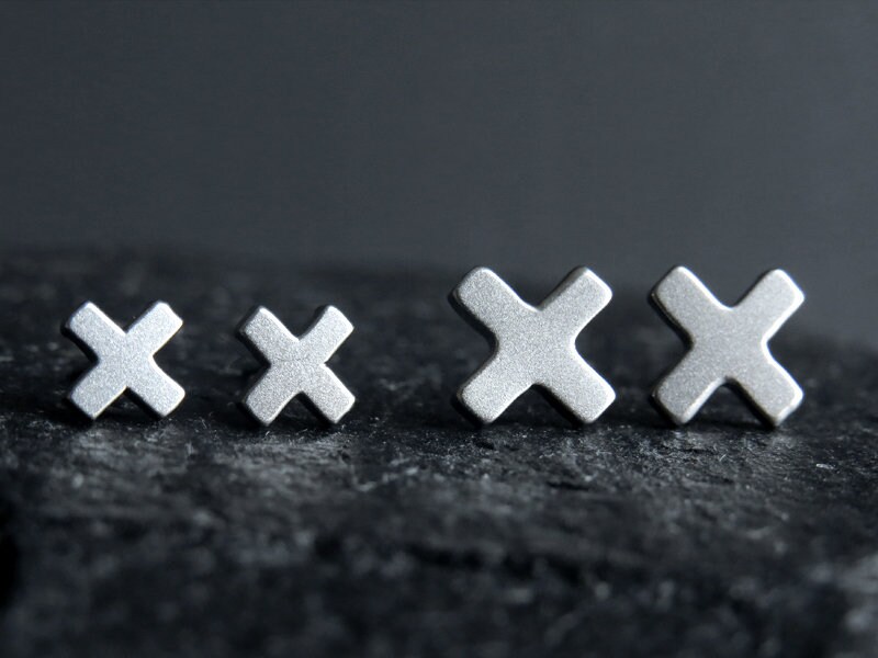 X shape stud earrings / surgical steel earrings / boyfriend gift / gi…