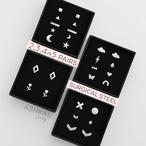 Stud Earring Set • Surgical Steel Minimalist Earrings for Everyday • Nickel free Earrings for Sensitive Ears • Simple Earrings for stacking