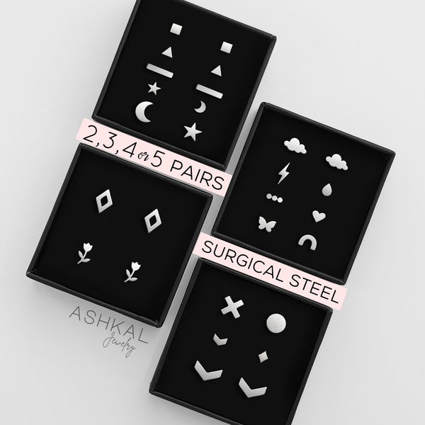 Ohrstecker Set • Chirurgenstahl Minimalistische Ohrringe für den Alltag • Nickelfreie Ohrringe für empfindliche Ohren • Einfache Ohrringe zum Stapeln