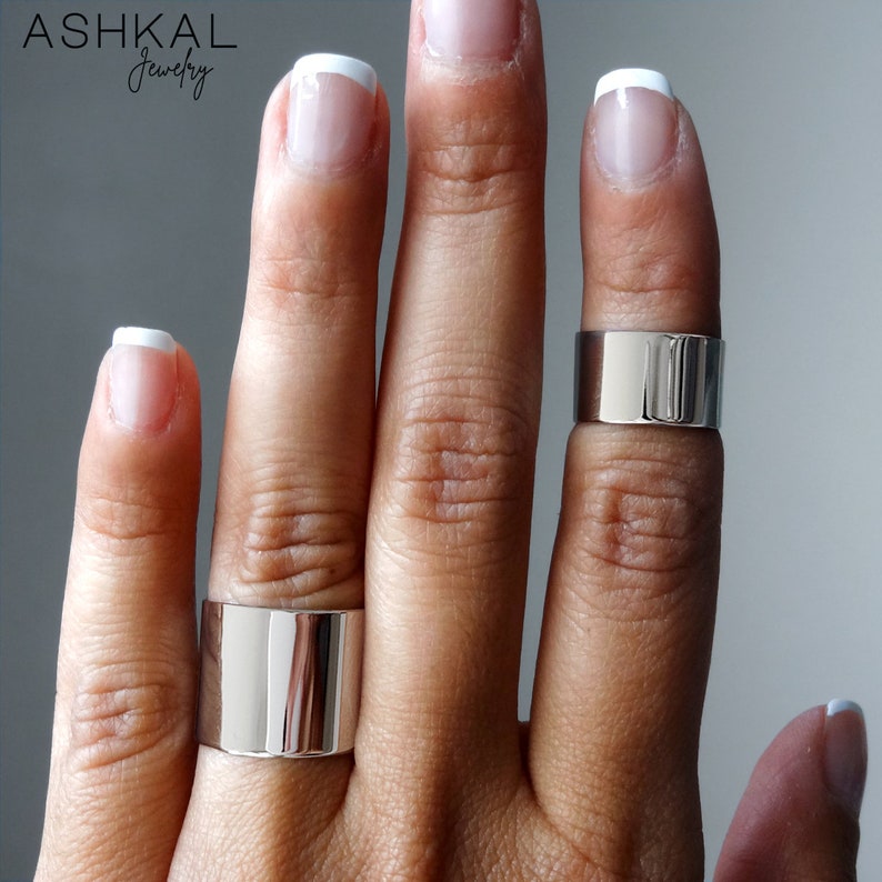 Stainless Steel Ring Set Wide Band Rings Silver Tube Rings Set Of 2 Above Knuckle Rings Cigar Band Ring Mirror finish Ashkal image 4
