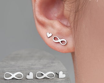Infinity & Heart Surgical Steel Stud Earring • Hypoallergenic Infinity Earring • Minimalist Infinity Heart Jewelry • Infinity Love Symbol