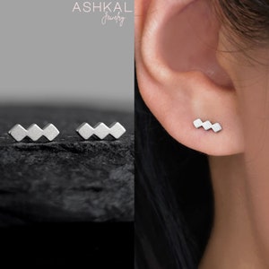 Triple Rhombus Bar Stud Earrings: Surgical Steel Minimalist Dainty Design