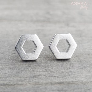 Hexagon Earrings • Hexagon Post Earrings • Geometric Post Earrings • Hexagon Studs • Men Earrings • Gift for Him • Hex Earrings