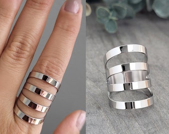 Stripes cuff ring | stainless steel ring | wide ring | statement ring | long ring | finger ring | cutout ring | geometric edgy ring