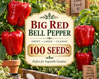 Heirloom Big Red Bell Pepper Seeds, Large Sweet Vegetable Garden Planting