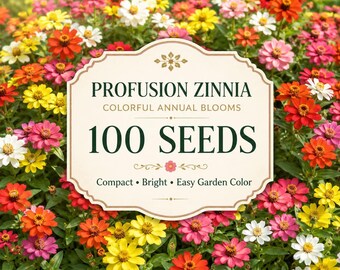 100 Profusion Zinnia Seeds | Colorful Annual Flower Seeds | Compact Zinnia Garden Blooms | Border, Container & Pollinator Flowers