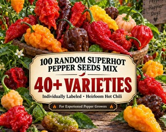 Superhot Pepper Seeds Mix, 40+ Varieties, Individually Labeled Heirloom Chili for Garden