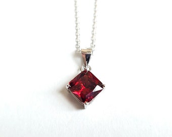 Vampira - Garnet Blood Drop Necklace Sterling Silver and Cubic Zirconia