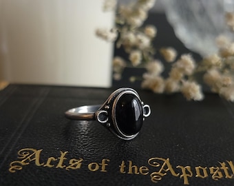 Nox - Black Agate Ornate Ring - Sterling Silver Ring