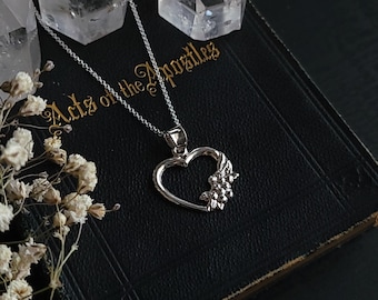 Sterling Silver Heart with Flowers Necklace