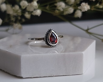 Crimson - Blood Drop Garnet Ring