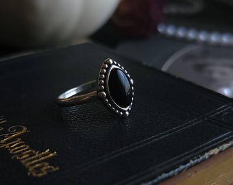 Sadie - Black Agate Marquise Ring - Sterling Silver Ring