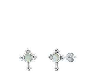 Opal Cross Earrings - Sterling Silver