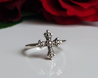 Bague croix florale en argent sterling