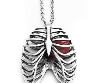Anatomische ribbenkastketting met kristallen hartje - roestvrij staal