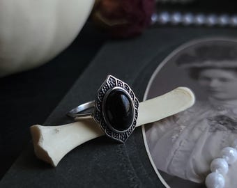 Morrigan - Black Agate Marquise Ring - Sterling Silver Ring