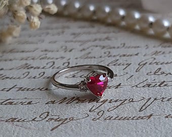 Ruby Heart Ring CZ - Sterling Silver Ring