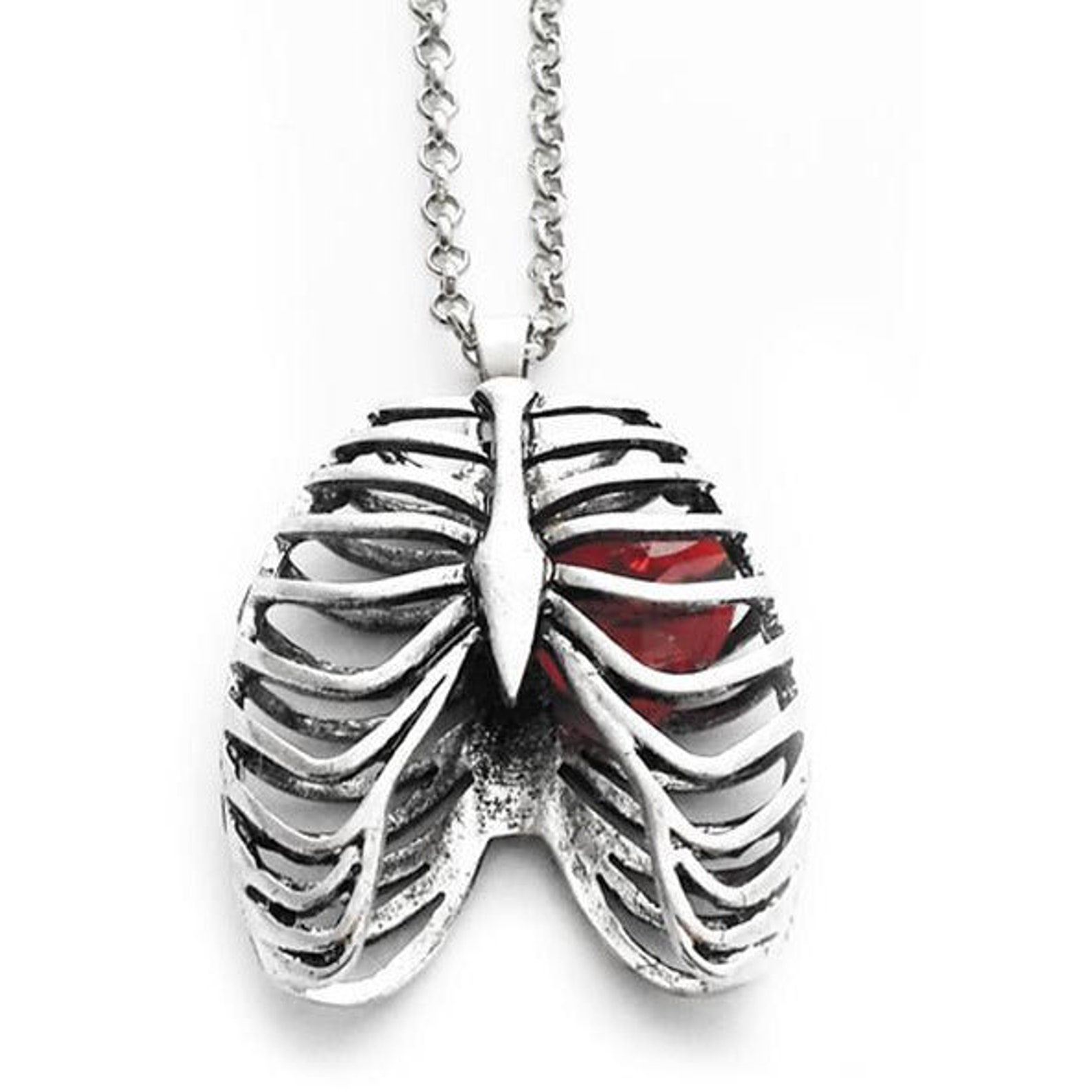 Anatomical Rib Cage Necklace With Crystal Heart Stainless Etsy