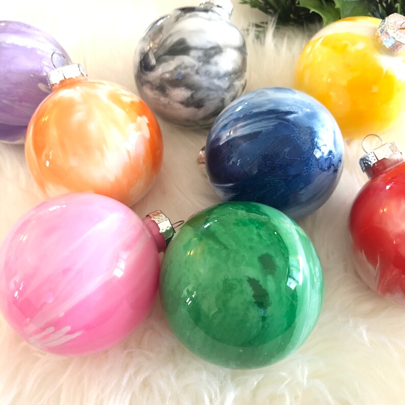 Glass Ball ornaments Marbled Handmade Multi colored Christmas Etsy