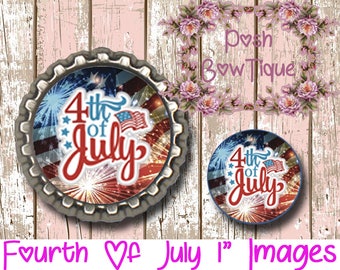 4th July, Fourth Of July 1" Circle Images. Bottle Cap Images. Independence Day. Hair Bow Supplies