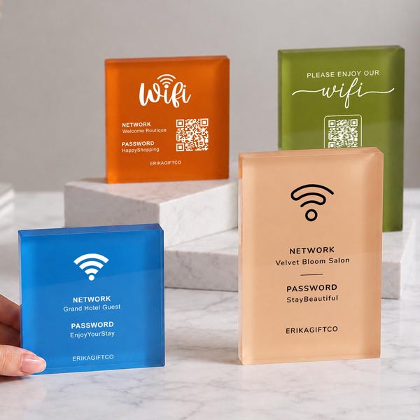 Personalized Acrylic WiFi Sign with QR Code, Custom Internet Password Sign for Home, Airbnb, Business
