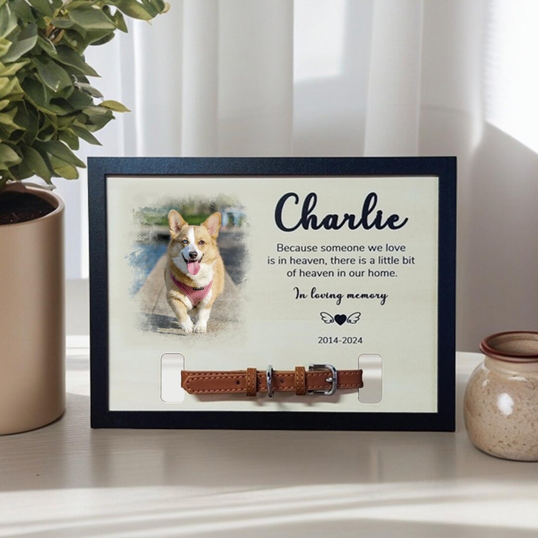 Personalized Dog Memorial Frame With Collar Holder, Pet Portrait Frame ...