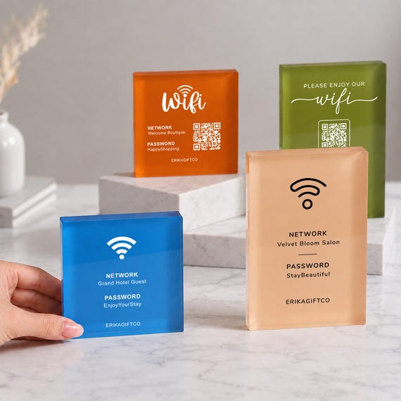 Personalized Acrylic WiFi Sign with QR Code, Custom Internet Password Sign for Home, Airbnb, Business