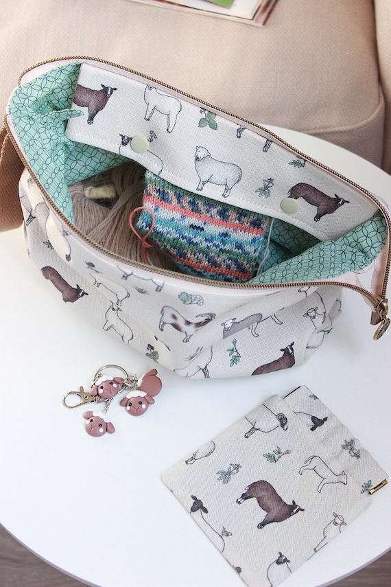 Knitting Project Bag with built-in DPN Holder & Notions Purse Wandering Wool- UK Handmade