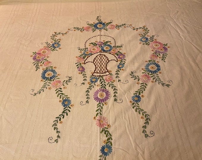 Vintage Hand Embroidered Bedspread Twin Etsy