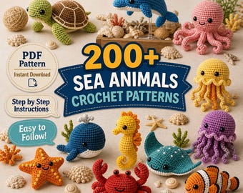 200+ Sea Animals Crochet Patterns Bundle, Amigurumi Collection (PDF Download)