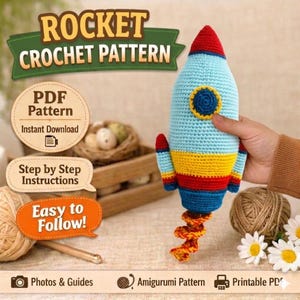 Crochet Rocket Pattern PDF – Space Nursery Decor, Beginner Friendly Amigurumi (Digital Download)