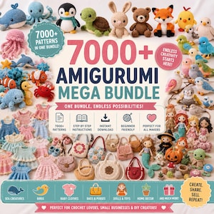 Paquete de más de 7000 patrones de amigurumi a crochet / Animales marinos, muñecos, bolsos (descarga en PDF)