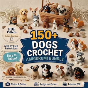 150+ Dog Crochet Patterns Bundle, Amigurumi Puppy Toy Patterns (PDF Download)