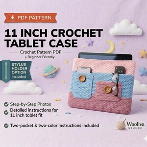 Crochet 11 Inch Tablet Sleeve Pattern – Tablet case  -Beginner Friendly PDF