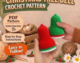 Padrão de crochê amigurumi para enfeite de sino de árvore de Natal – Decoração natalina feita à mão (PDF)