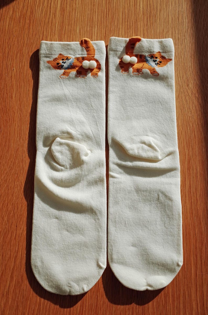 Butt Socks | Cat Butt Socks For Women | Funny Cat Lover Gift | 3D Tail Design | Cute Crew Socks | Gift Idea | Pet Stocking image 3