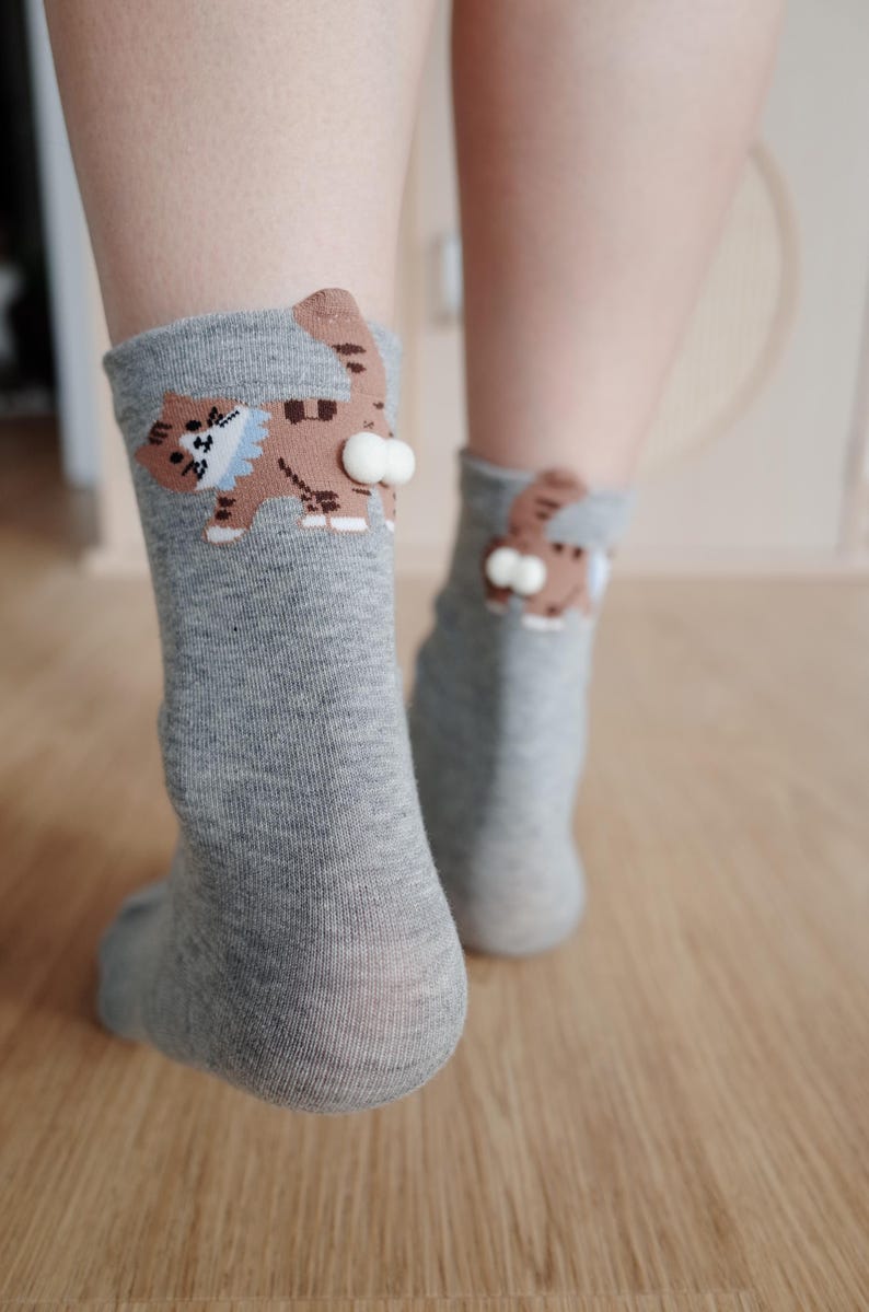 Butt Socks | Cat Butt Socks For Women | Funny Cat Lover Gift | 3D Tail Design | Cute Crew Socks | Gift Idea | Pet Stocking image 5