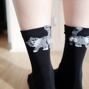 Butt Socks | Cat Butt Socks For Women | Funny Cat Lover Gift | 3D Tail Design | Cute Crew Socks | Gift Idea | Pet Stocking image 7