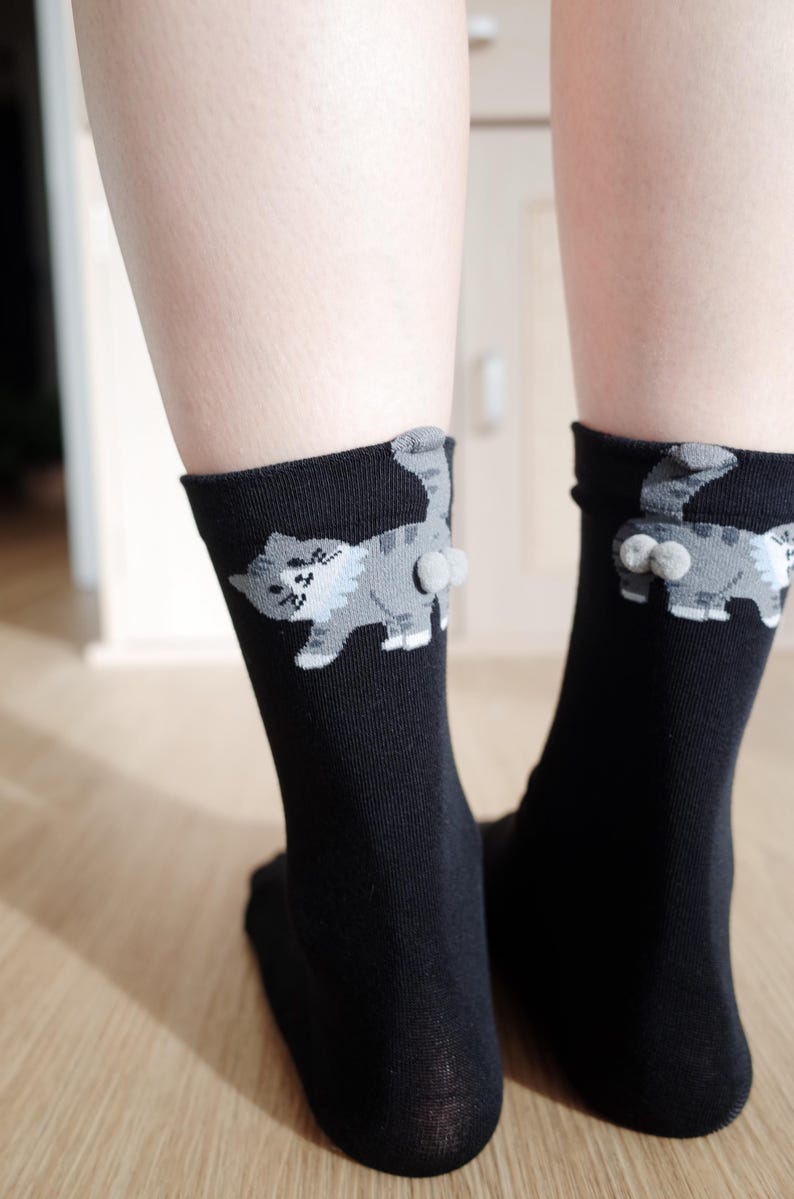 Butt Socks | Cat Butt Socks For Women | Funny Cat Lover Gift | 3D Tail Design | Cute Crew Socks | Gift Idea | Pet Stocking image 7