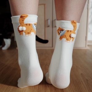 Butt Socks | Cat Butt Socks For Women | Funny Cat Lover Gift | 3D Tail Design | Cute Crew Socks | Gift Idea | Pet Stocking image 4