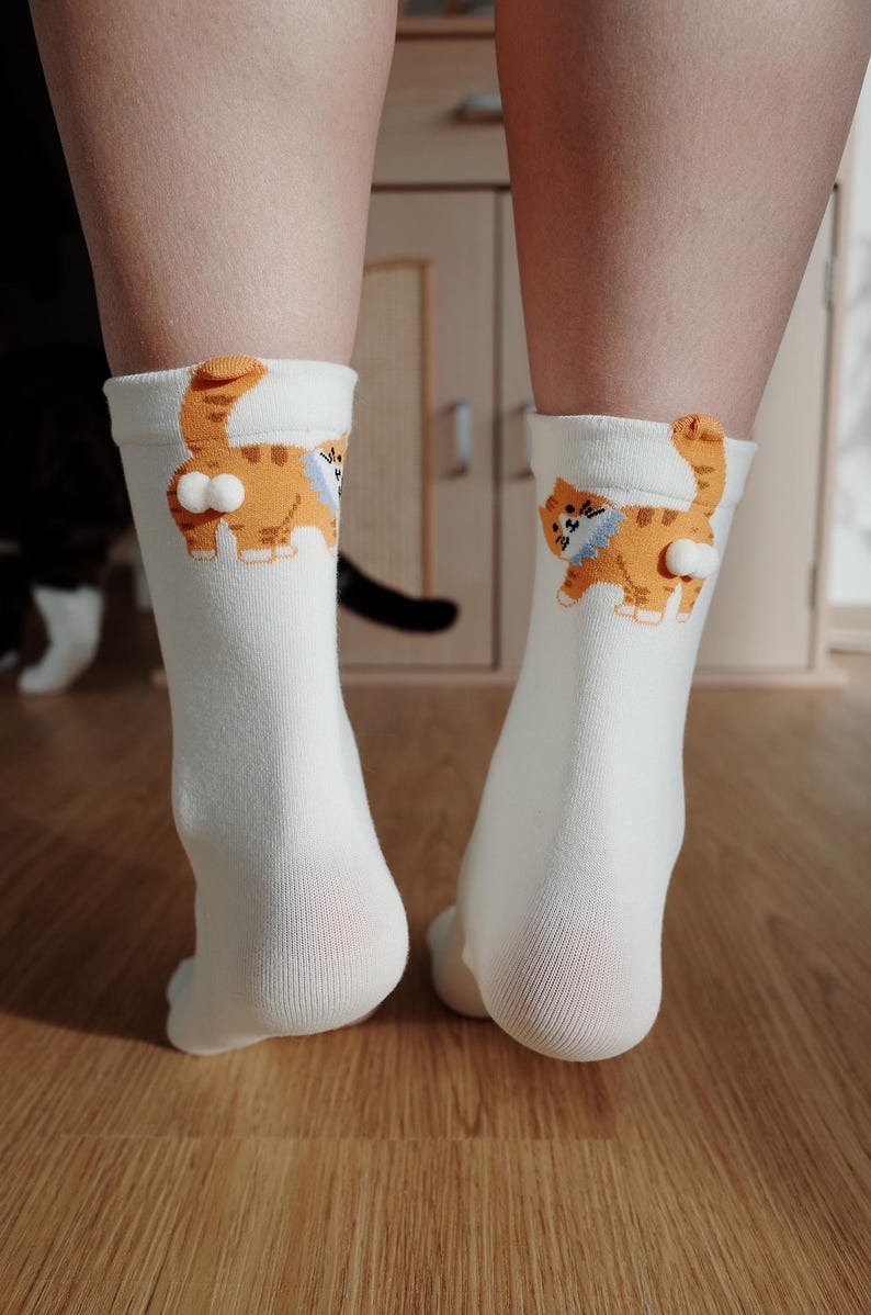Butt Socks | Cat Butt Socks For Women | Funny Cat Lover Gift | 3D Tail Design | Cute Crew Socks | Gift Idea | Pet Stocking image 4