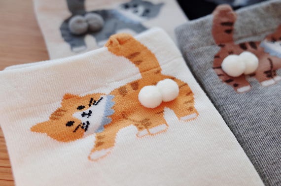 Butt Socks | Cat Butt Socks For Women | Funny Cat Lover Gift | 3D Tail Design | Cute Crew Socks | Gift Idea | Pet Stocking