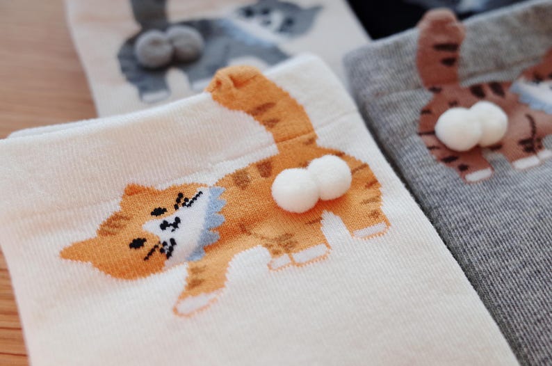 Butt Socks | Cat Butt Socks For Women | Funny Cat Lover Gift | 3D Tail Design | Cute Crew Socks | Gift Idea | Pet Stocking image 1