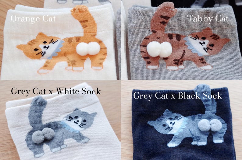 Butt Socks | Cat Butt Socks For Women | Funny Cat Lover Gift | 3D Tail Design | Cute Crew Socks | Gift Idea | Pet Stocking image 2
