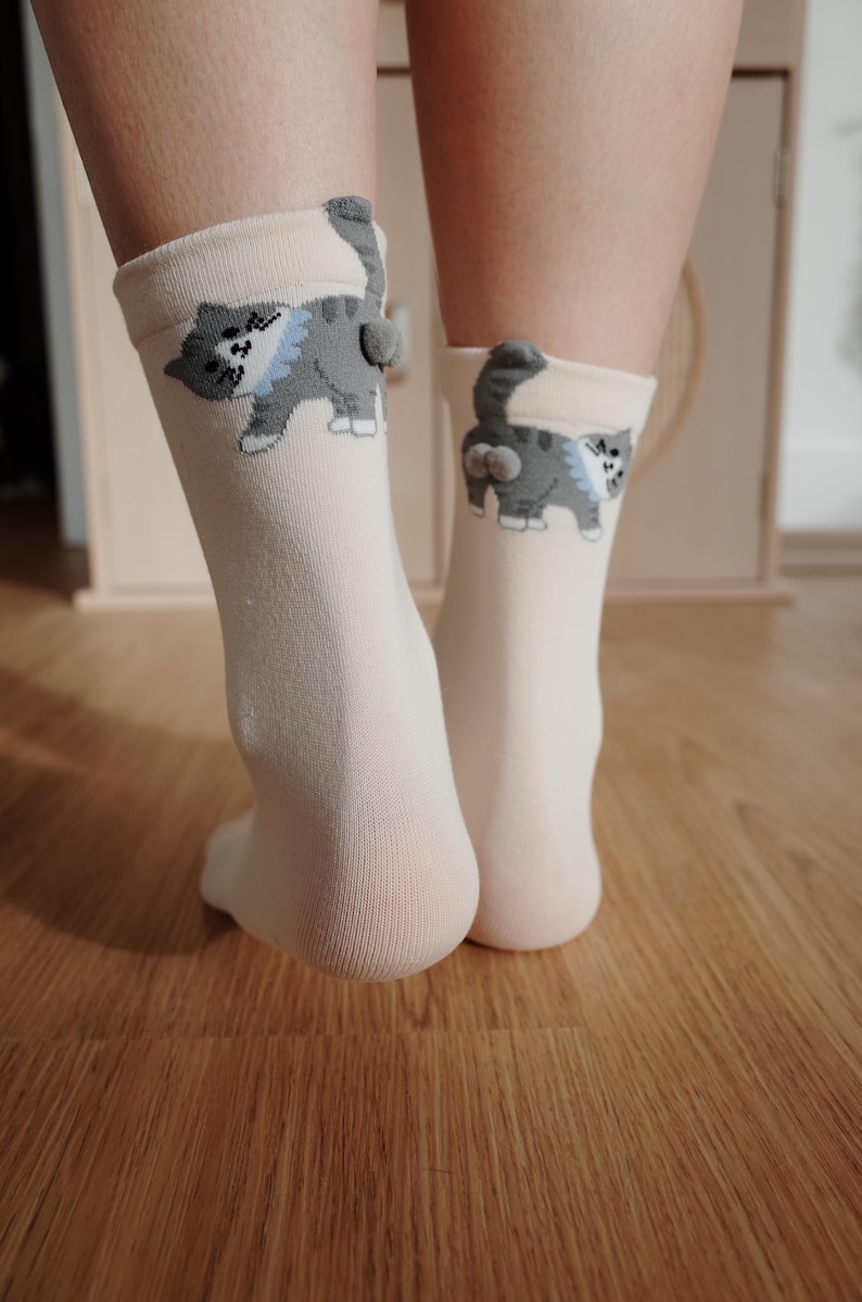 Butt Socks | Cat Butt Socks For Women | Funny Cat Lover Gift | 3D Tail Design | Cute Crew Socks | Gift Idea | Pet Stocking image 6