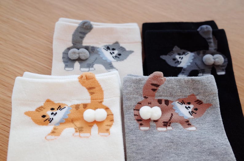 Butt Socks | Cat Butt Socks For Women | Funny Cat Lover Gift | 3D Tail Design | Cute Crew Socks | Gift Idea | Pet Stocking image 11
