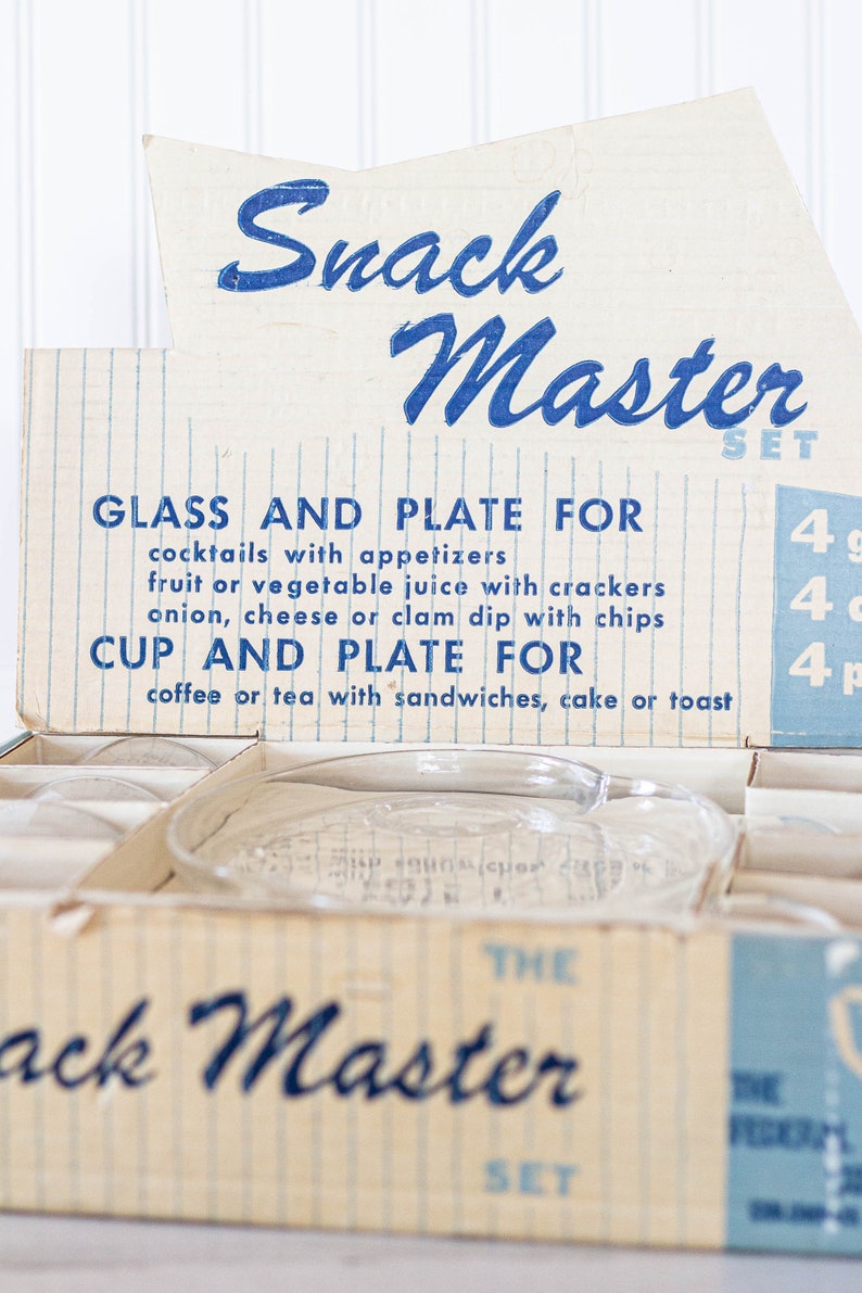 Vintage Federal Glass 12 Piece Snack Master Set With Original Etsy