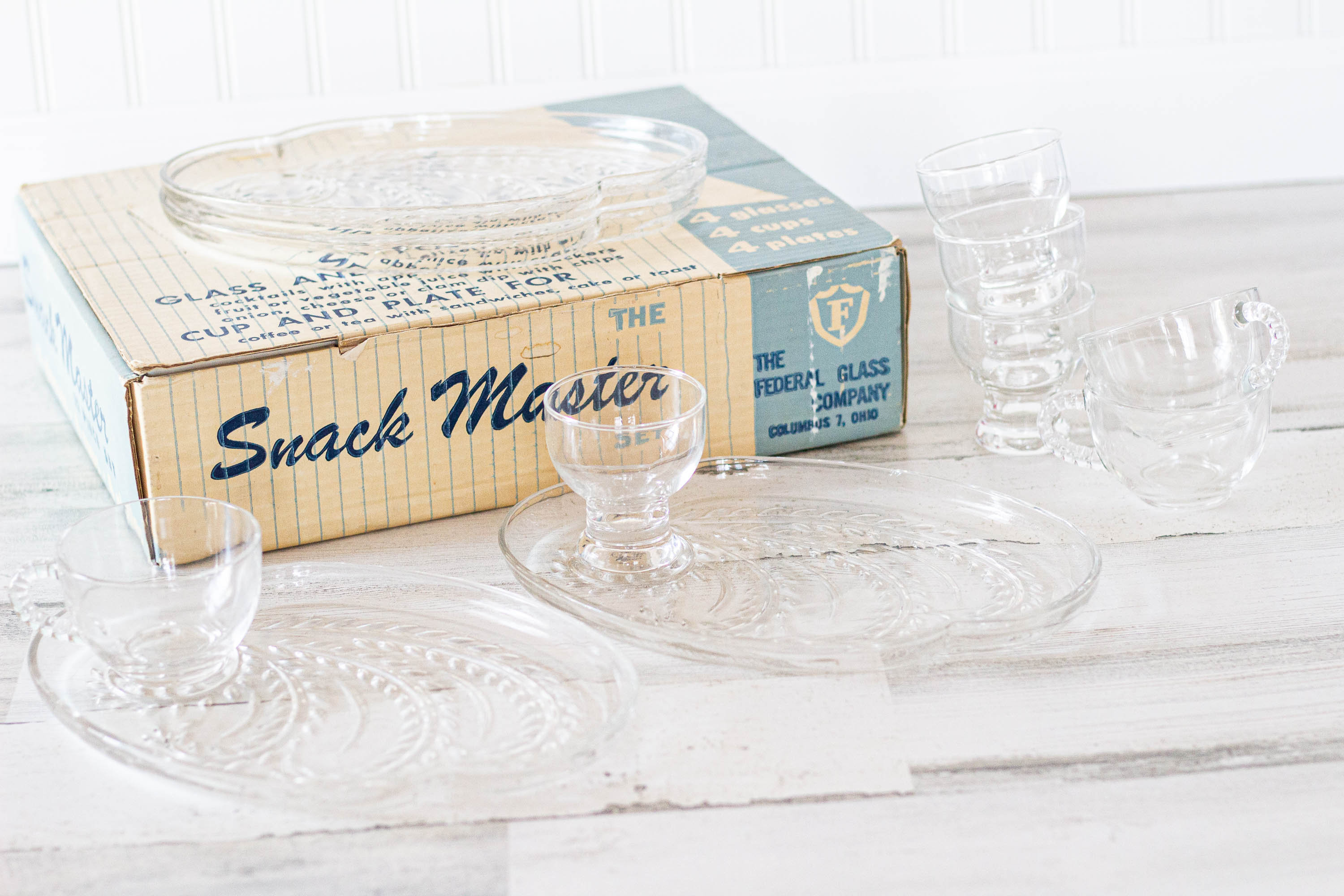 Vintage Federal Glass 12 Piece Snack Master Set With Original Etsy